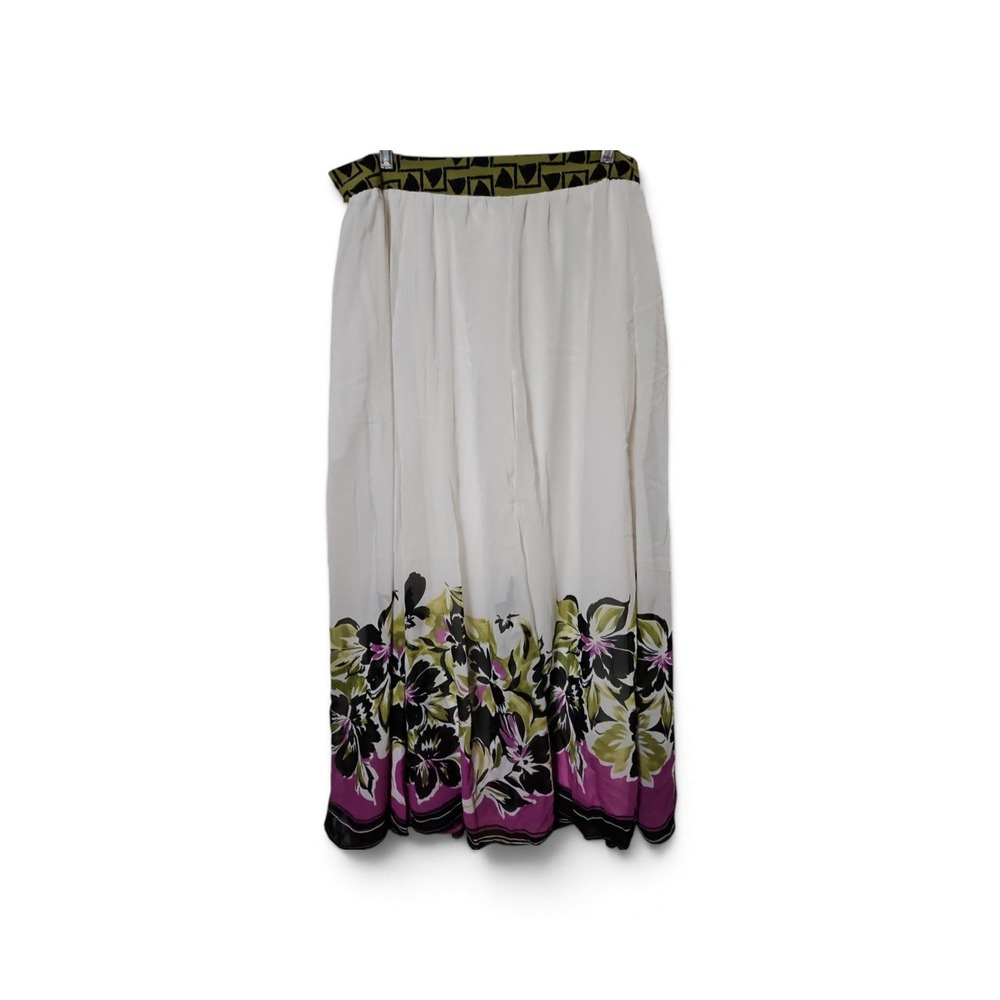 Cato Floral Border Maxi Skirt White Purple Green Geometric Waist 18/20 0570